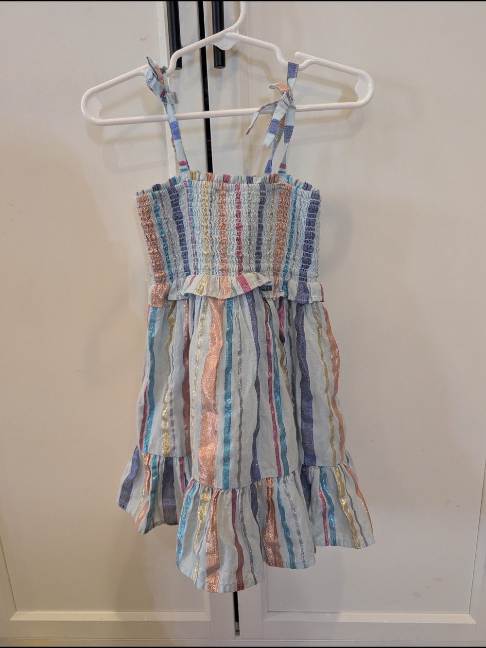 J. Crew Crewcuts Light Blue Smocked Tank with Multicolor Metallic Stripes Size 2